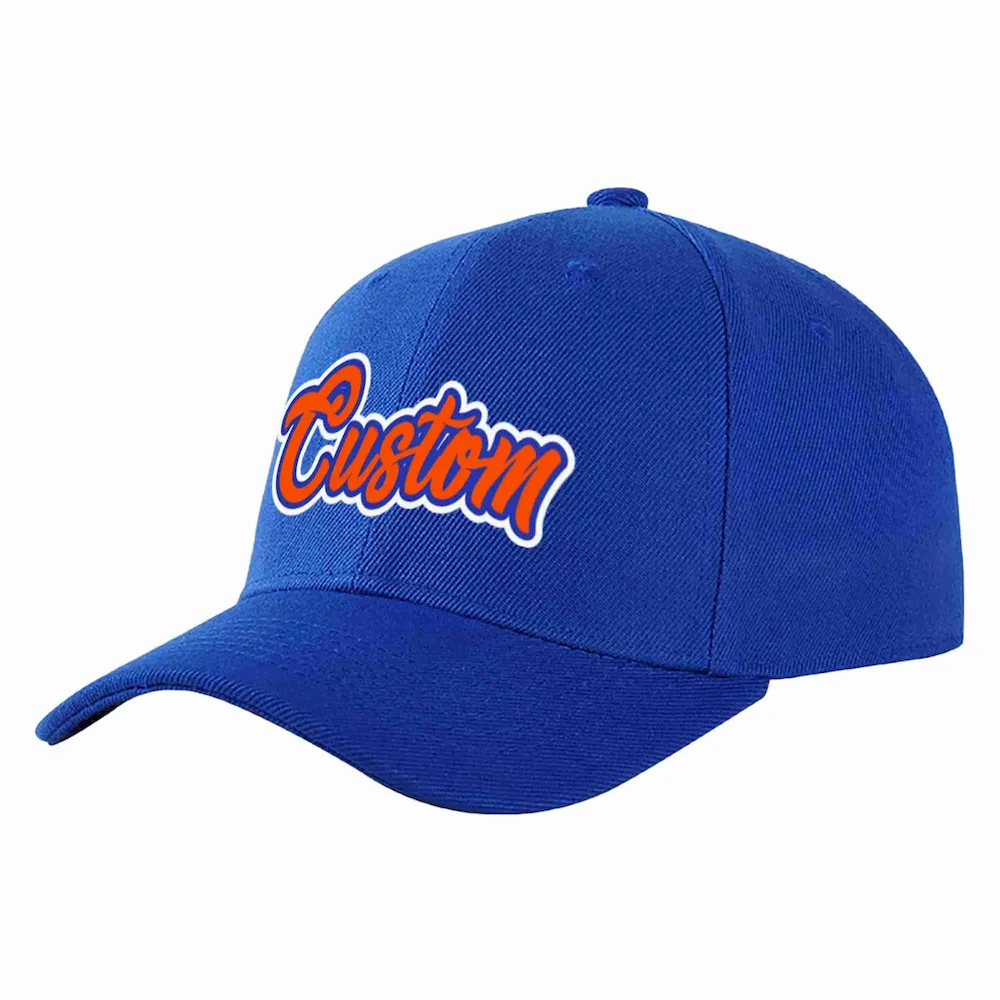 Custom Royal Orange-Royal Curved Eaves Sport Baseball Cap Design for Men/Women/Youth