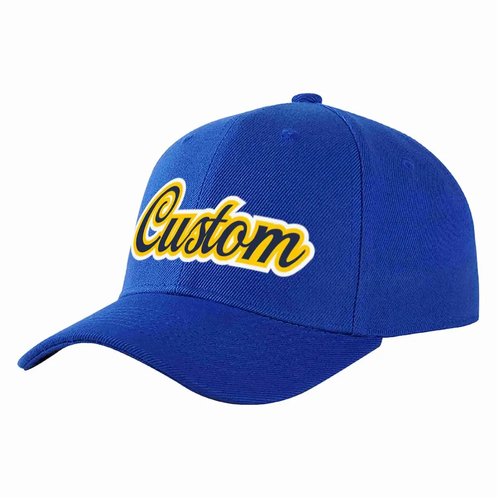 Custom Royal Navy-Yellow Curved Eaves Sport Baseball Cap Design for Men/Women/Youth