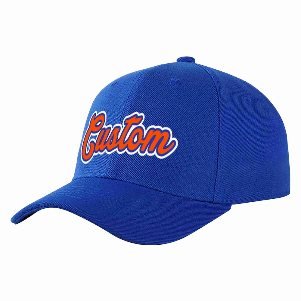 Custom Royal Orange-Royal Curved Eaves Sport Baseball Cap Design for Men/Women/Youth