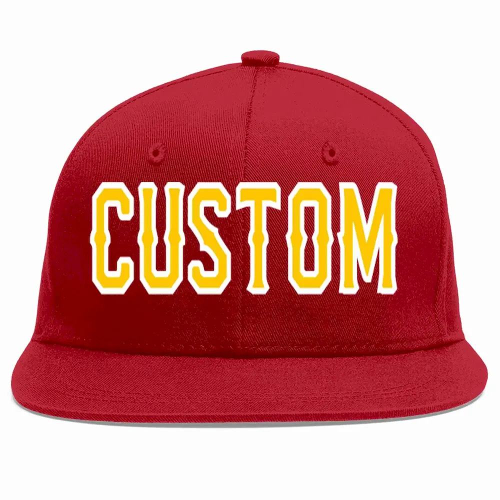 Custom Red Gold-White Casual Sport Baseball Cap