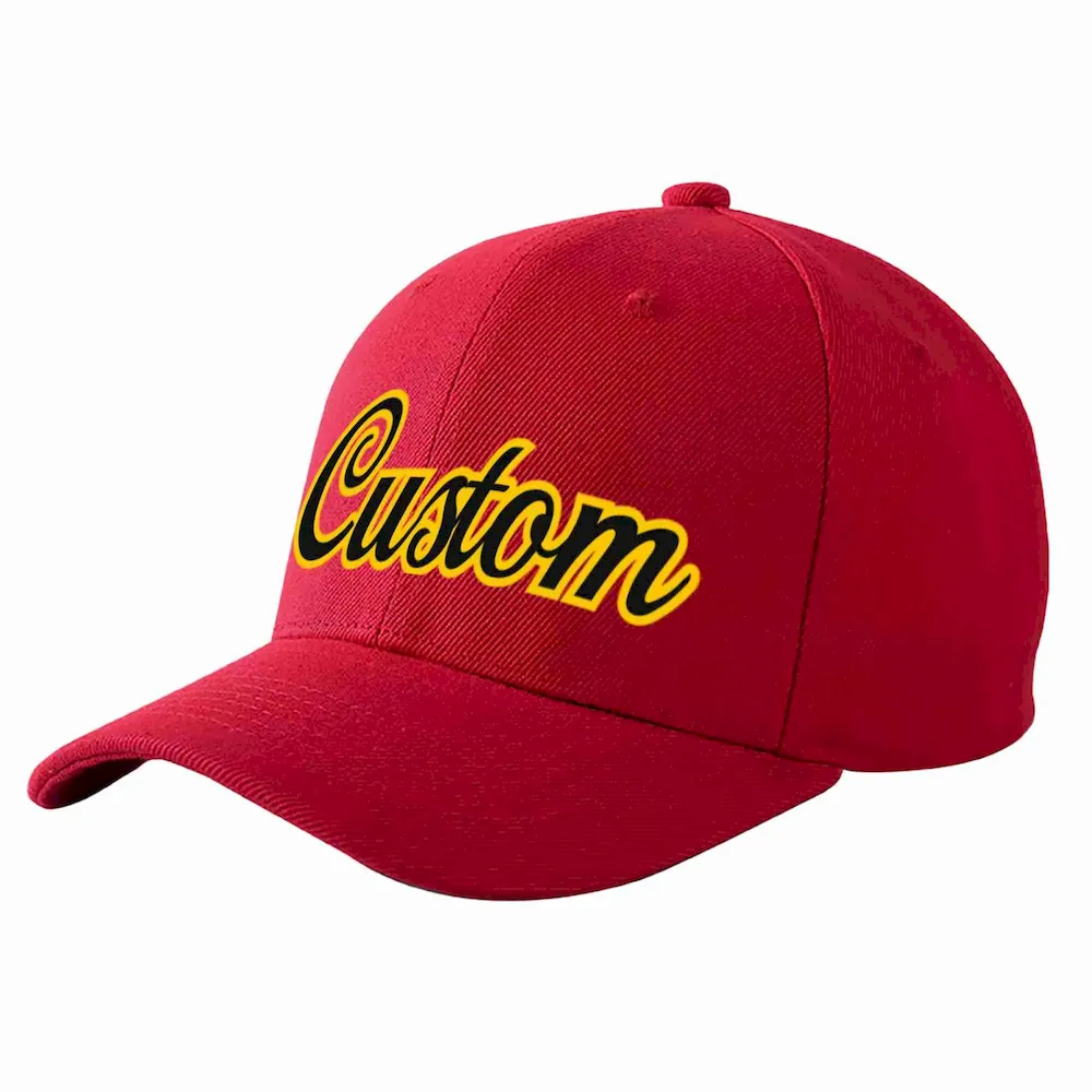 Custom Red Black-Gold Curved Eaves Sport Baseball Cap Design for Men/Women/Youth