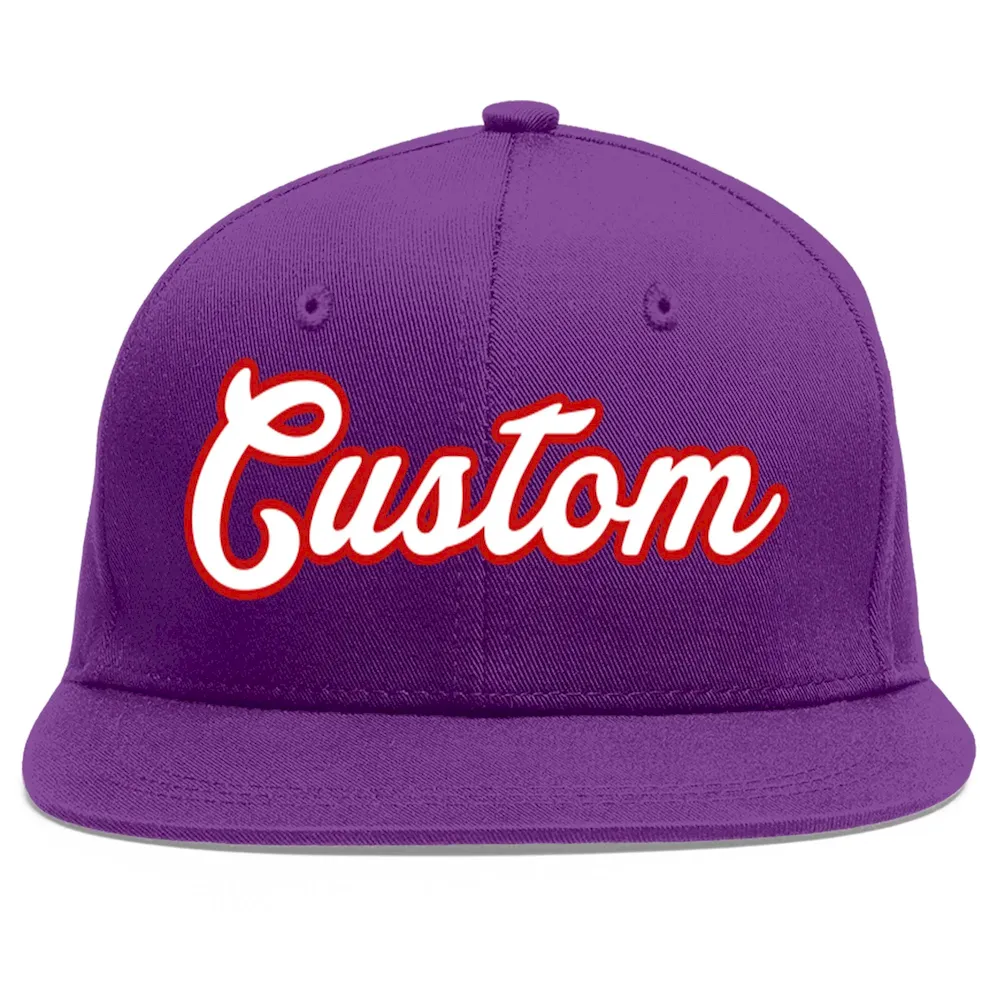 Custom Purple White-Red Flat Eaves Sport Baseball Cap