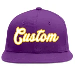 Custom Purple White-Gold Flat Eaves Sport Baseball Cap