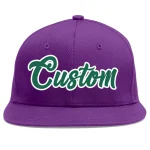 Custom Purple Kelly Green-White Flat Eaves Sport Baseball Cap
