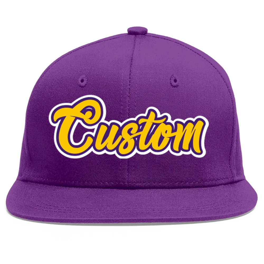 Custom Purple Gold-purple Flat Eaves Sport Baseball Cap