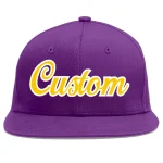 Custom Purple Gold-White Flat Eaves Sport Baseball Cap