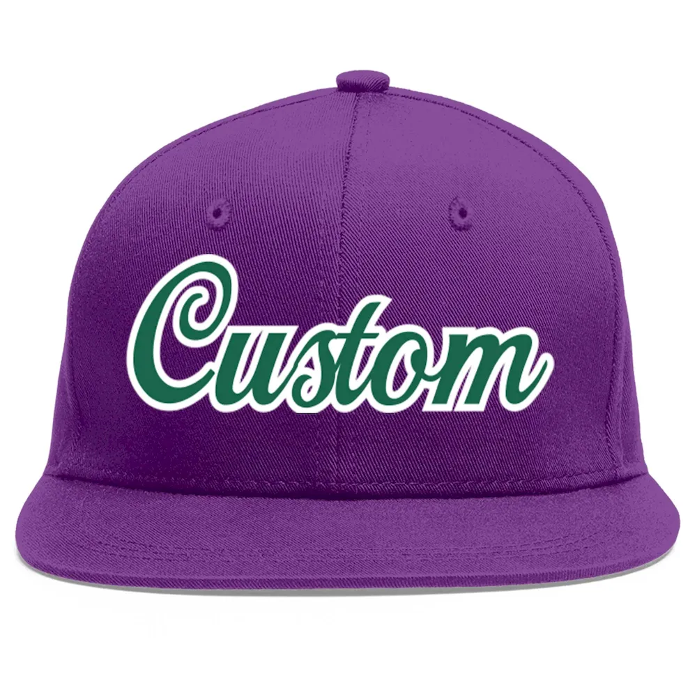 Custom Purple Kelly Green-White Flat Eaves Sport Baseball Cap