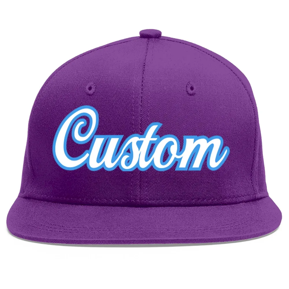 Custom Purple White-Powder Blue Flat Eaves Sport Baseball Cap