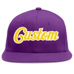 Custom Purple Gold-White Flat Eaves Sport Baseball Cap