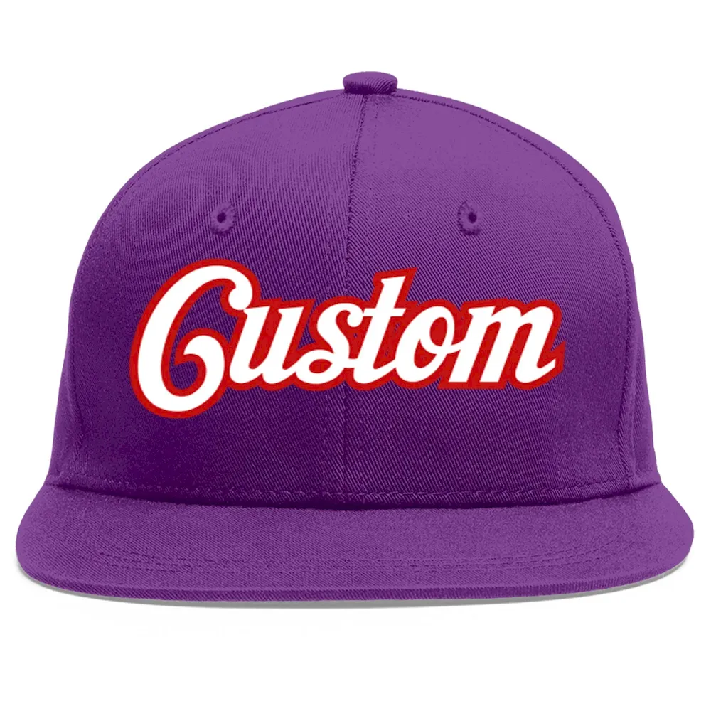 Custom Purple White-Red Flat Eaves Sport Baseball Cap