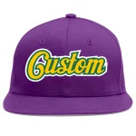 Custom Purple Gold-Kelly Green Flat Eaves Sport Baseball Cap