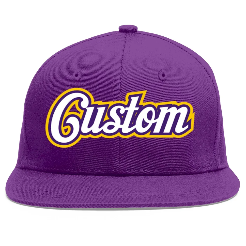 Custom Purple White-purple Flat Eaves Sport Baseball Cap