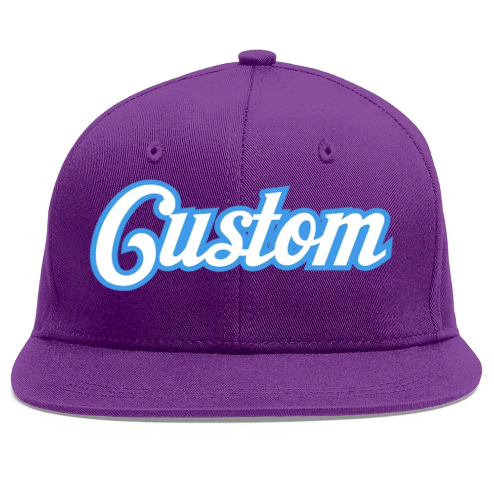 Custom Purple White-Powder Blue Flat Eaves Sport Baseball Cap