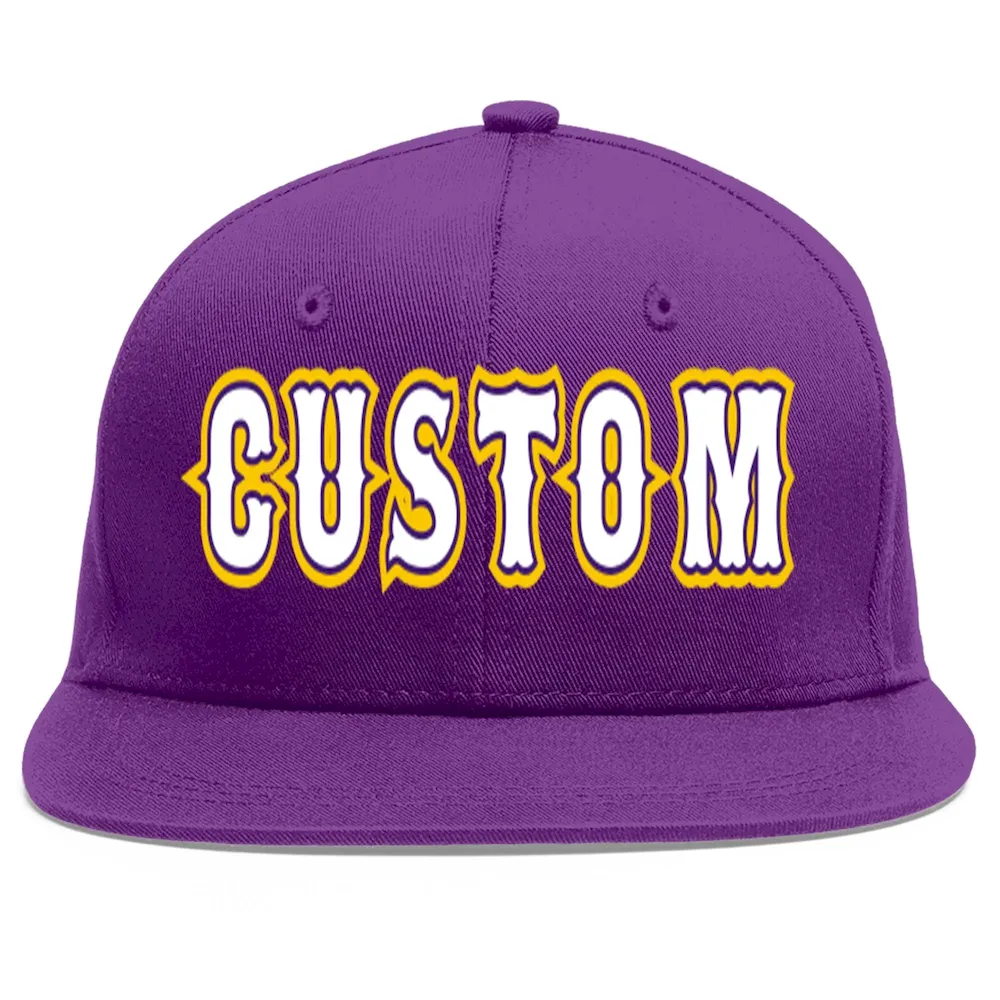 Custom Purple White-purple Flat Eaves Sport Baseball Cap