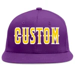 Custom Purple Gold-White Flat Eaves Sport Baseball Cap