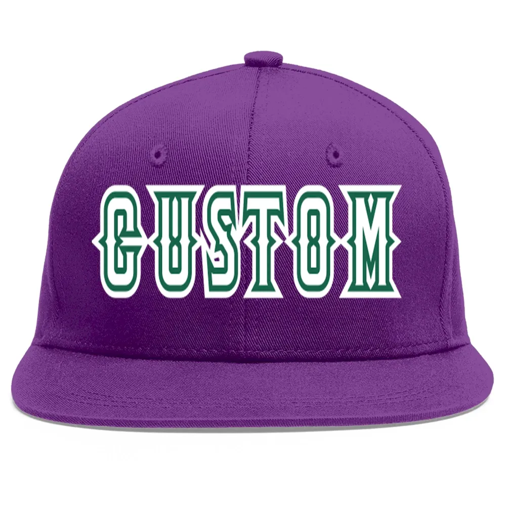 Custom Purple White-Kelly Green Flat Eaves Sport Baseball Cap