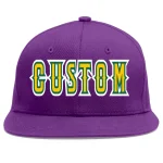 Custom Purple Gold-Kelly Green Flat Eaves Sport Baseball Cap