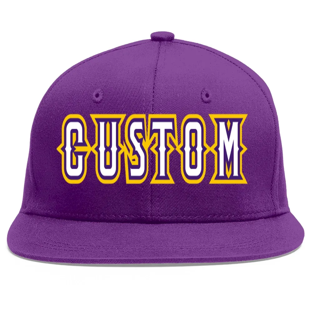 Custom Purple White-purple Flat Eaves Sport Baseball Cap