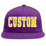 Custom Purple Gold-White Flat Eaves Sport Baseball Cap