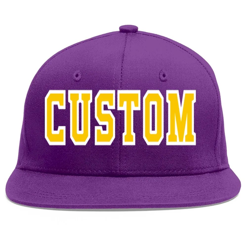 Custom Purple Gold-White Flat Eaves Sport Baseball Cap