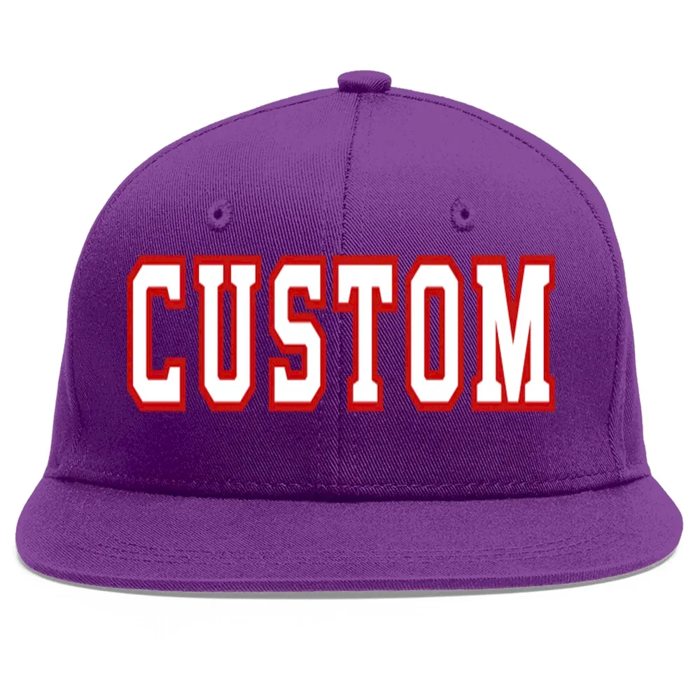 Custom Purple White-Red Flat Eaves Sport Baseball Cap
