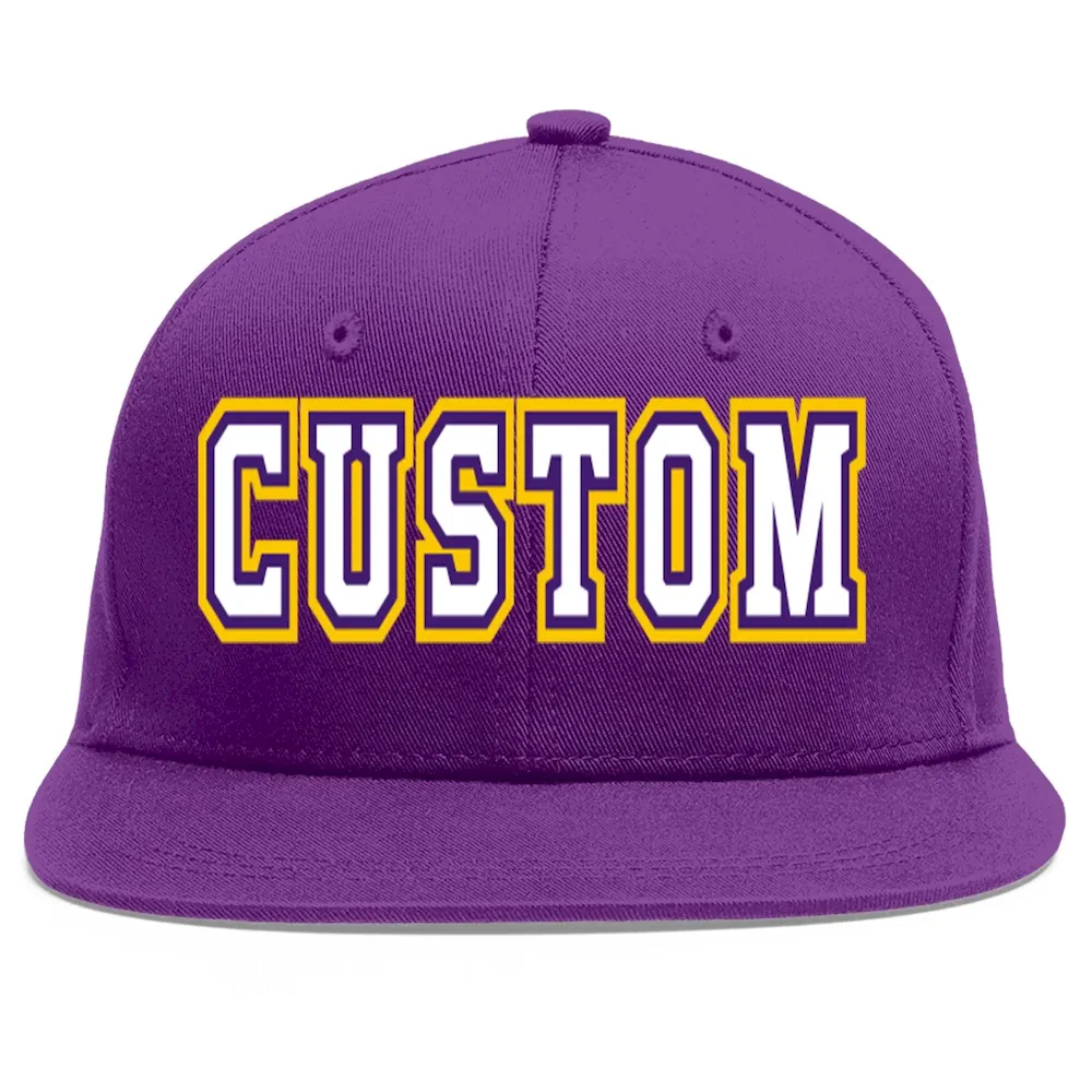 Custom Purple White-purple Flat Eaves Sport Baseball Cap