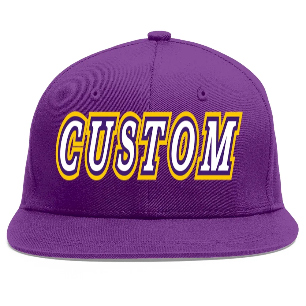 Custom Purple White-purple Flat Eaves Sport Baseball Cap