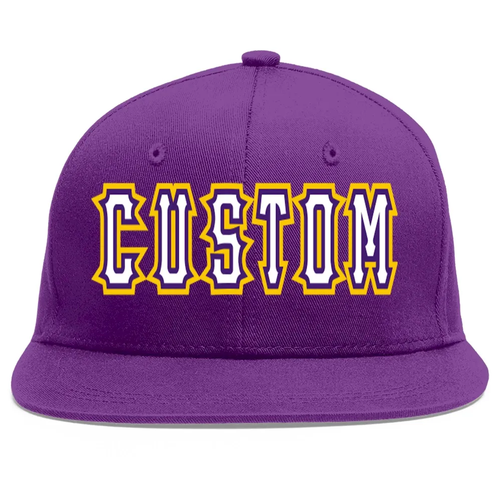 Custom Purple White-purple Flat Eaves Sport Baseball Cap