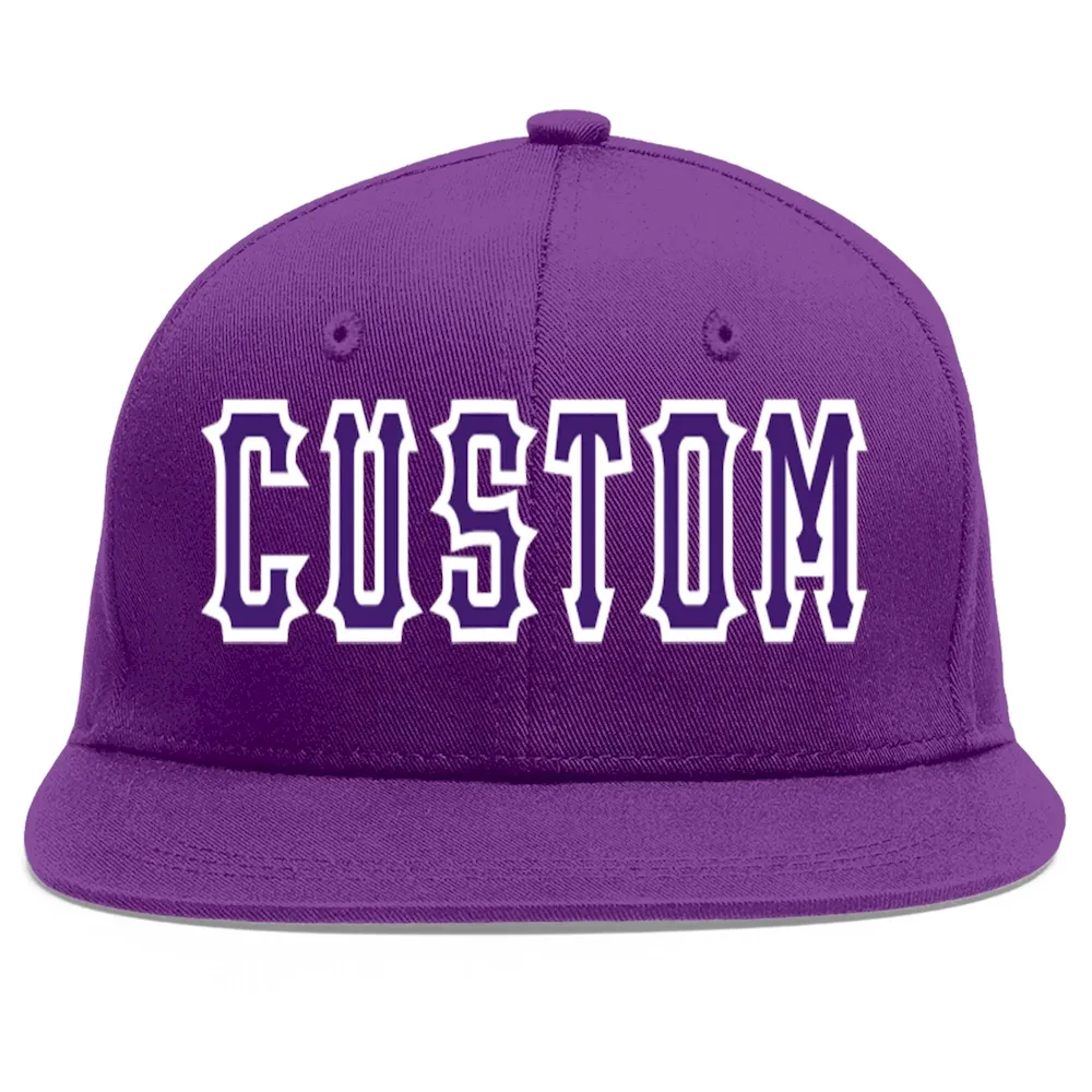 Custom Purple White-Powder Blue Flat Eaves Sport Baseball Cap
