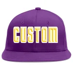 Custom Purple Gold-White Flat Eaves Sport Baseball Cap