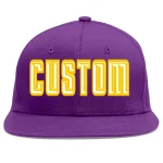 Custom Purple White-Gold Flat Eaves Sport Baseball Cap
