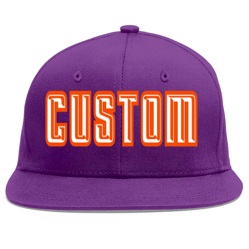 Custom Purple White-Orange Flat Eaves Sport Baseball Cap