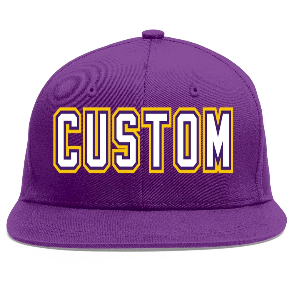 Custom Purple White-purple Flat Eaves Sport Baseball Cap