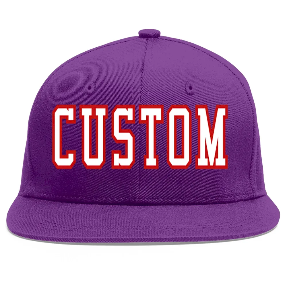 Custom Purple White-Red Flat Eaves Sport Baseball Cap