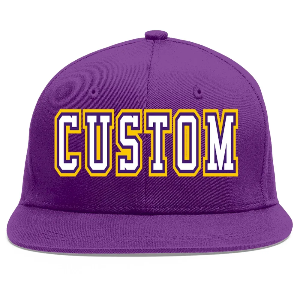 Custom Purple White-purple Flat Eaves Sport Baseball Cap