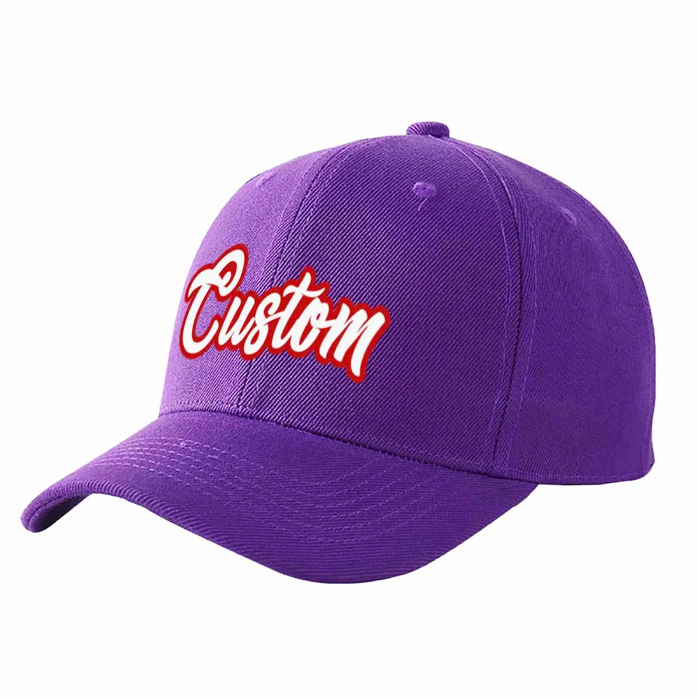 Custom Purple White-Red Curved Eaves Sport Baseball Cap Design for Men/Women/Youth