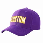 Custom Purple White-Gold Curved Eaves Sport Baseball Cap Design for Men/Women/Youth
