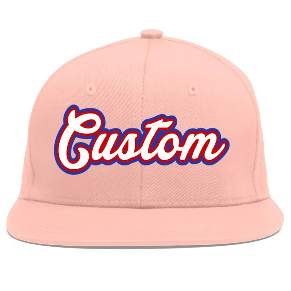 Custom Pink White-Red Flat Eaves Sport Baseball Cap