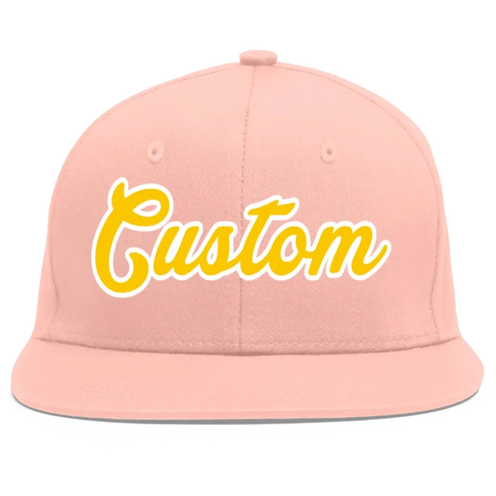 Custom Pink Gold-White Flat Eaves Sport Baseball Cap