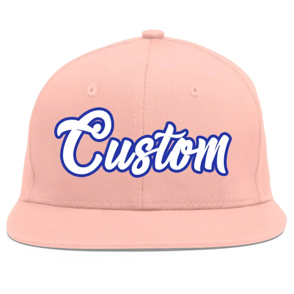 Custom Pink White-Royal Flat Eaves Sport Baseball Cap