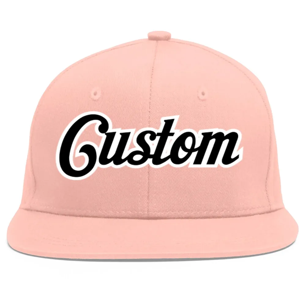 Custom Pink Black-White Flat Eaves Sport Baseball Cap