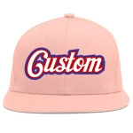 Custom Pink White-Red Flat Eaves Sport Baseball Cap