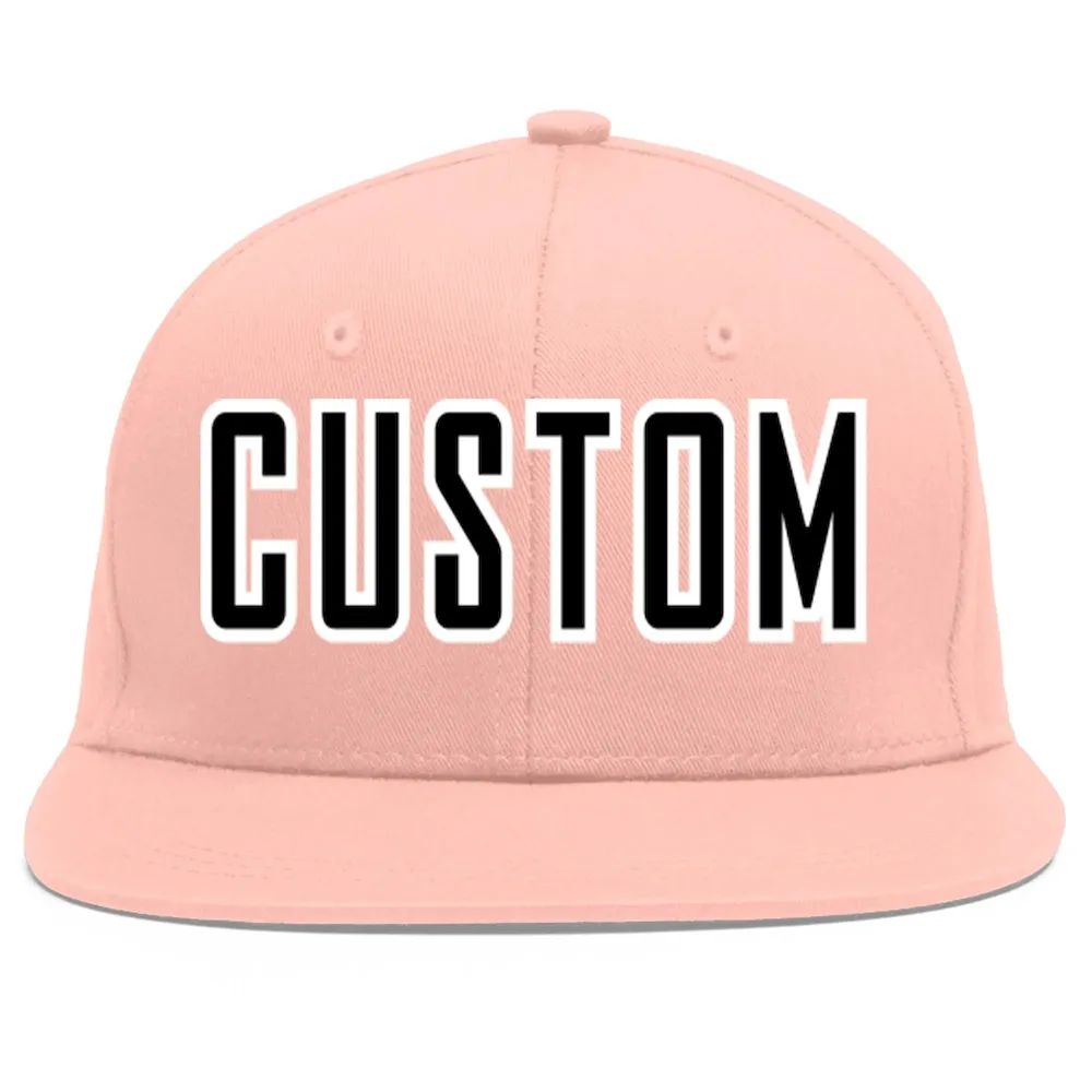 Custom Pink Black-White Flat Eaves Sport Baseball Cap