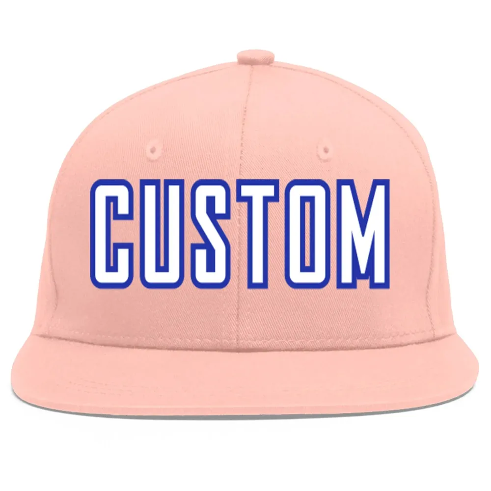 Custom Pink White-Royal Flat Eaves Sport Baseball Cap