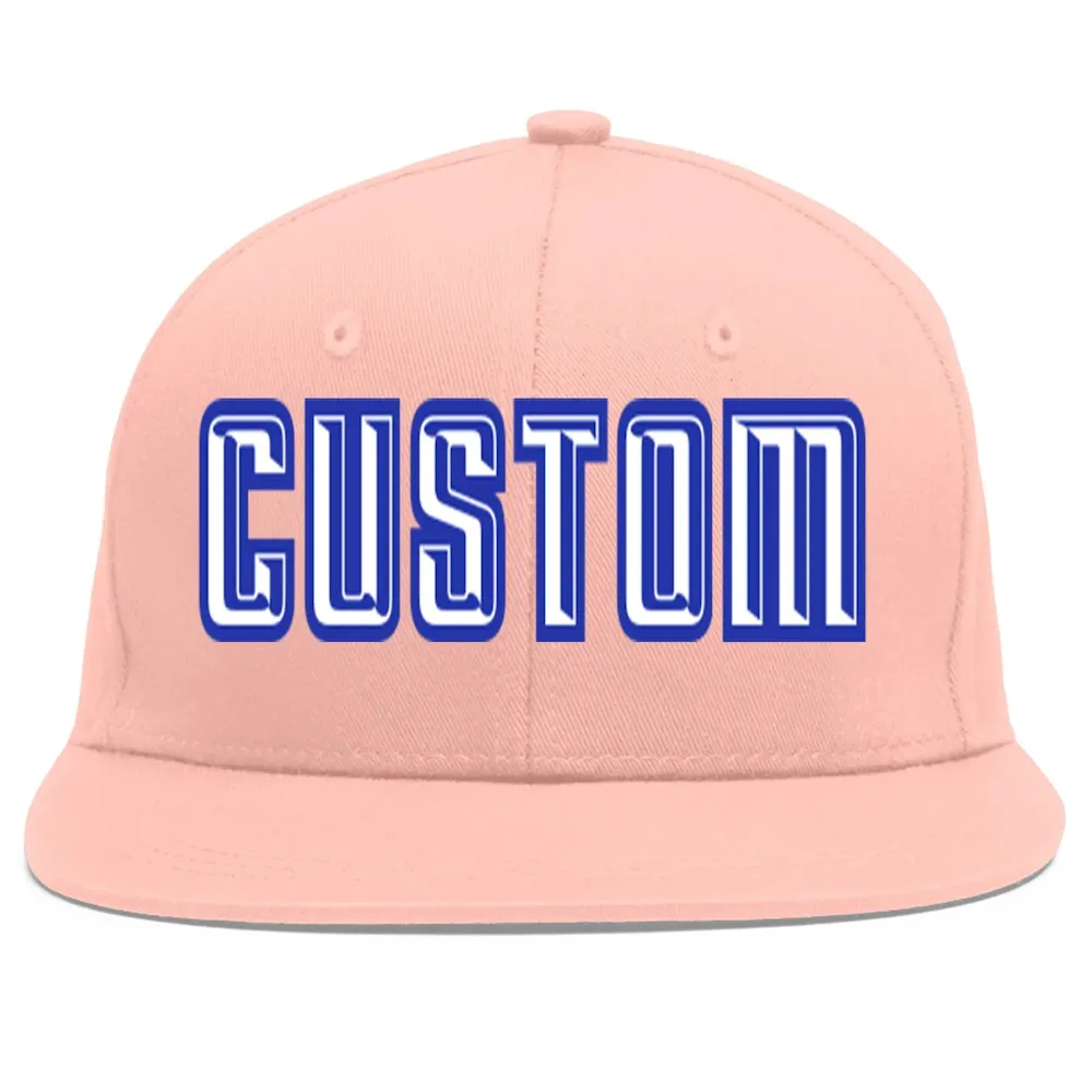 Custom Pink White-Royal Flat Eaves Sport Baseball Cap