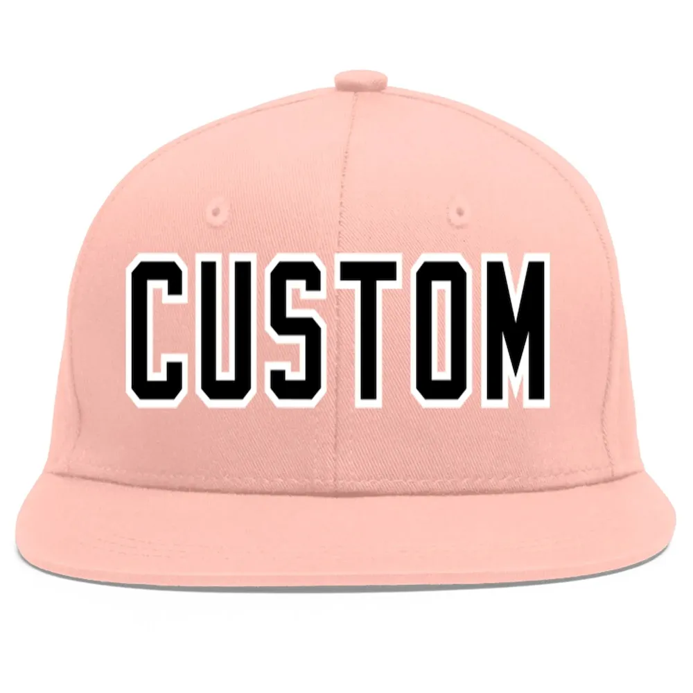 Custom Pink Black-White Flat Eaves Sport Baseball Cap