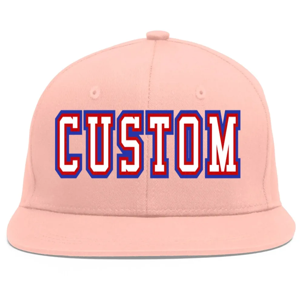 Custom Pink White-Red Flat Eaves Sport Baseball Cap