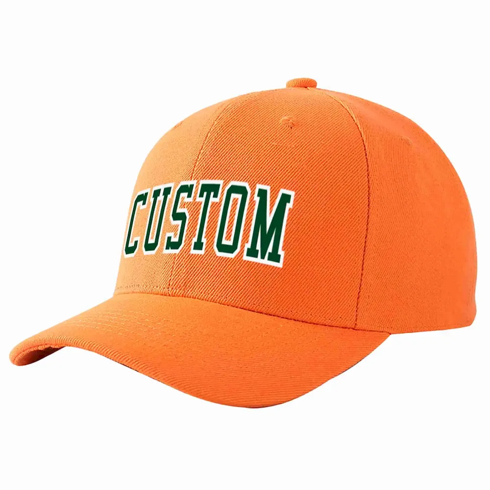 Custom Orange Green-White Curved Eaves Sport Baseball Cap Design for Men/Women/Youth