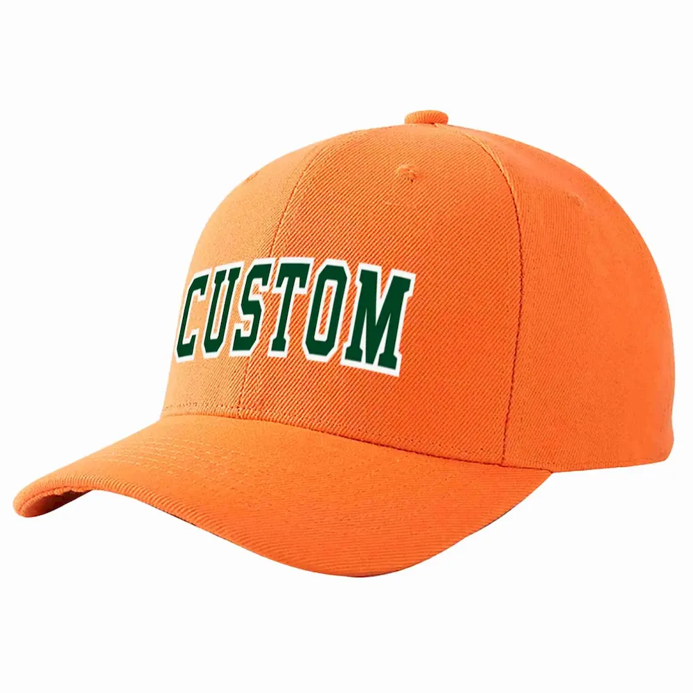 Custom Orange Green-White Curved Eaves Sport Baseball Cap Design for Men/Women/Youth