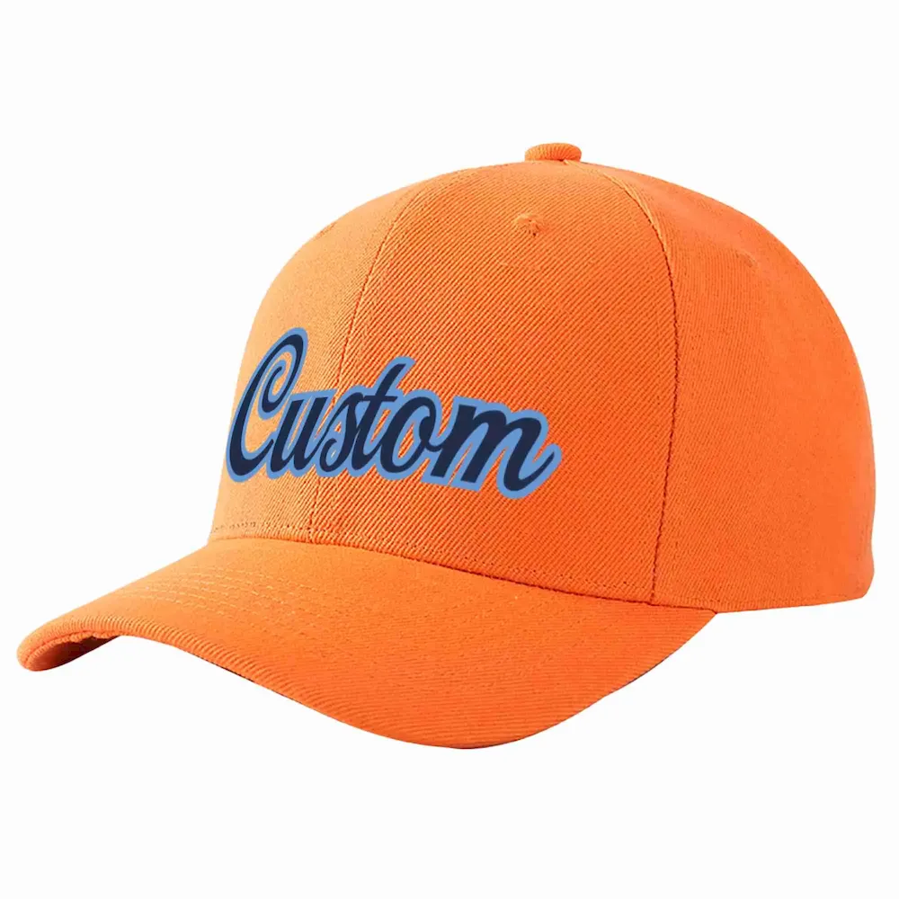 Custom Orange Navy-Light Blue Curved Eaves Sport Baseball Cap Design for Men/Women/Youth